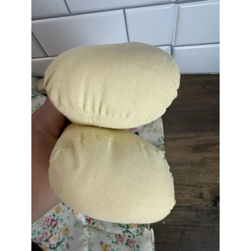 Vintage 28” Rag Doll Blonde Braided Yarn Hair Floral Dress Bonnet Plush Toy